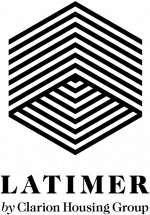 A black and white logo with the word LATIMER in caps along the bottom the logo itself is a 3d cube made of crossing black lines