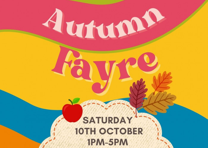 St Nicks Autumn Fayre poster with autumnal colours and illustrations and the date and time.